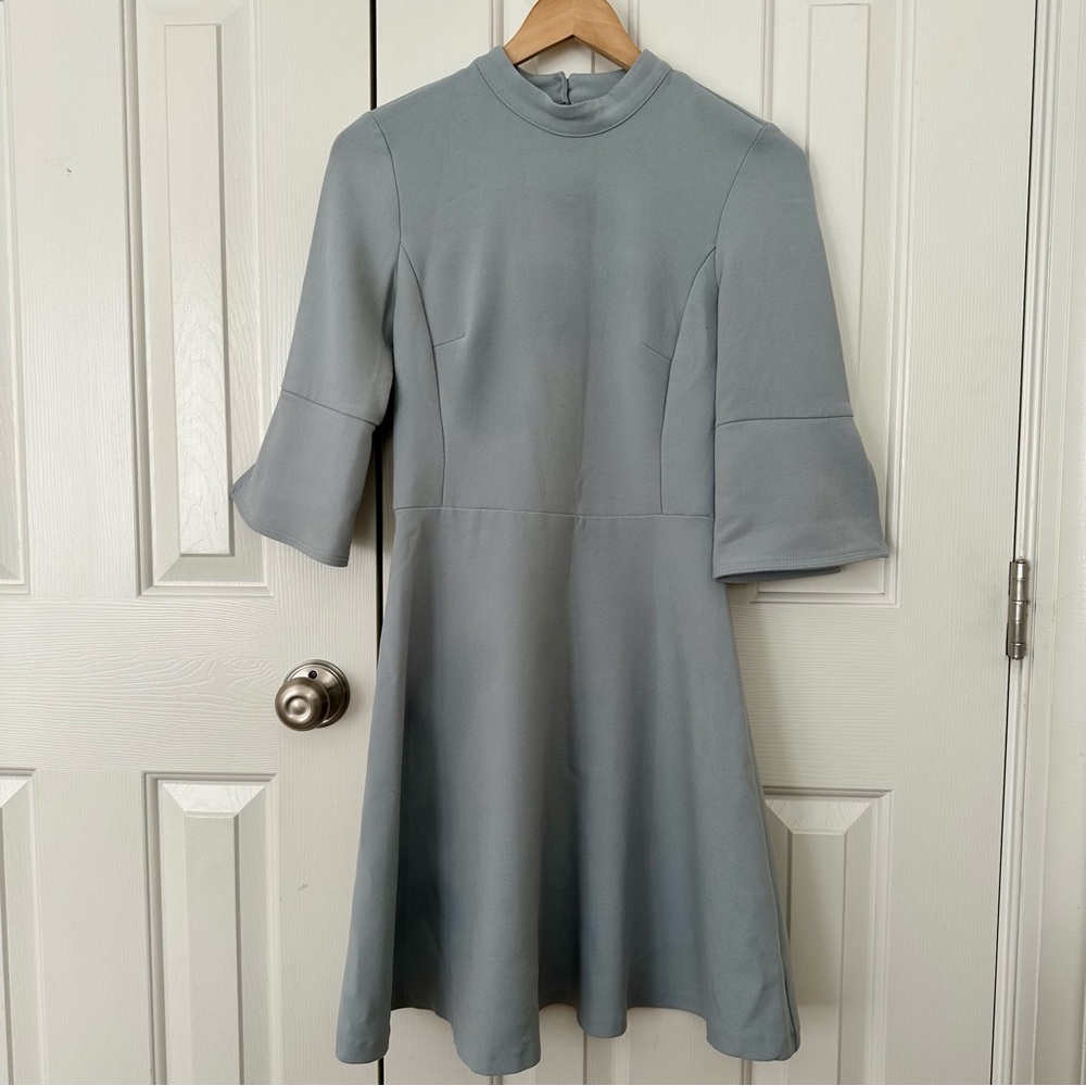 Zara Basic Bell Sleeve A Line Mini Dress Dusty Blue Size XS